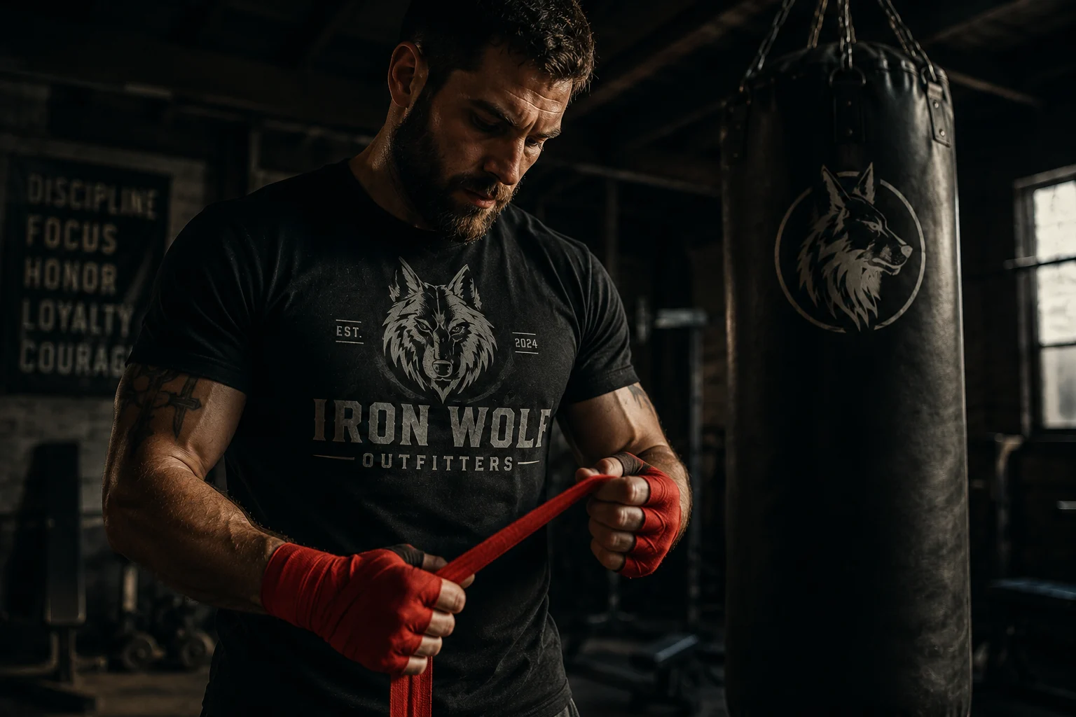 Hands wrapping for a lift in a dim gym