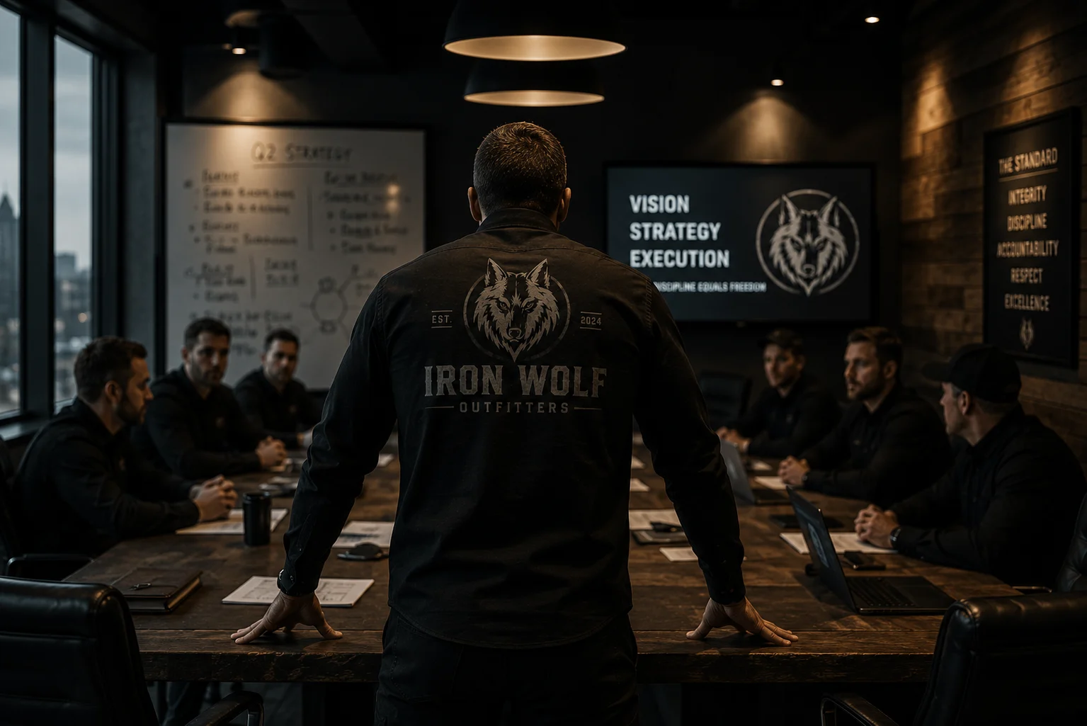 A man leading a meeting, representing disciplined leadership